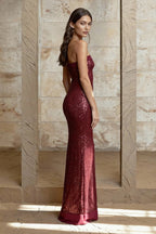 Elegant Bandeau Slim Split Backless Maxi Sequin Dress