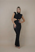 Hollow Out Turtleneck Sleeveless Bodycon Maxi Dress