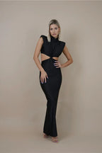 Hollow Out Turtleneck Sleeveless Bodycon Maxi Dress