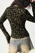 Leopard Print Mesh Button Front Crop Top
