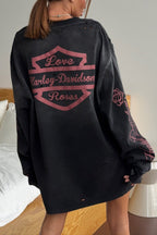 Vintage Distressed Rose Print Sweatshirt