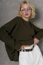 Casual Crew Neck Loose Solid Sweater