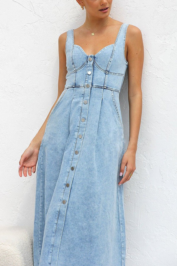 High Waist ALine Denim Dress