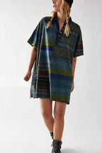 Tatiana Effortless Casual Dress with Mediumength Sleeves, Lapels and Contrasting Stripes Premium Wardrobe Essential