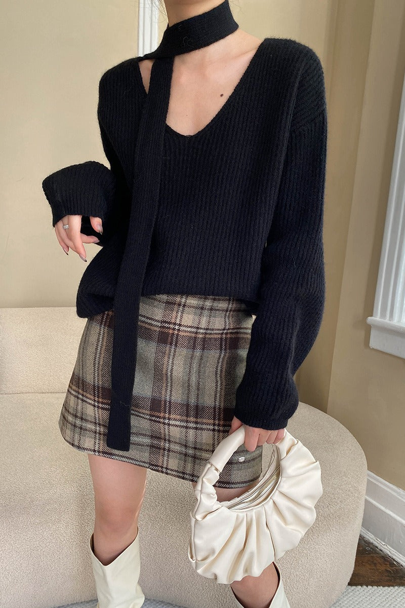 Plaid Color Block High Waist Skirt