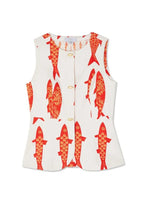 Good Luck Linen Blend Koi Pattern Metal Buttons Waisted Vest