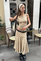 Polka Dot Crop Top High Waist Pencil Skirt Set