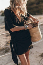 Easy Breezy Cotton Linen Blend Knotted Wrap Mini Dress