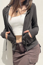 Gray Hooded ZipUp Cropped Hoodie