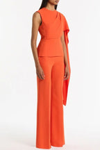 Perfect Balance Asymmetric Draped Cape Top and High Waist Flared Pants Set