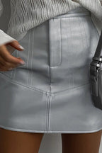 Metallic PU Leather Bodycon Mini Skirt