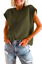 Crewneck Cap Sleeves Pullover Sweater