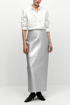 Shiny PU Leather Side Slit Pencil Skirt