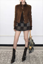 Classic Two-Tone Suede Slim Cropped Jacket