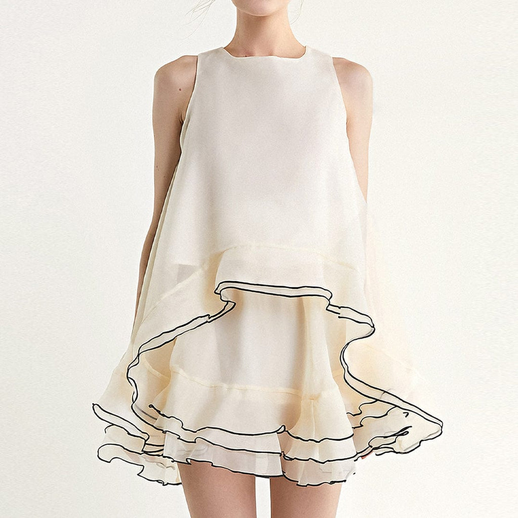Ivory Contrast Trim Cold Shoulder Top & Mini Skirt Two-Piece Set