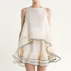 Ivory Contrast Trim Cold Shoulder Top & Mini Skirt Two-Piece Set