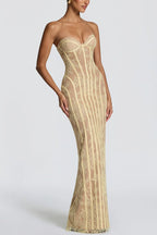 Summer Colour Sian Floral Lace Contrast Structural Detail Back Lace-up Strapless Slit Maxi Dress