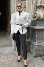 White Wool Blend Belted Trench Coat