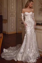 Bohemian Lace Mermaid Train Wedding Dress