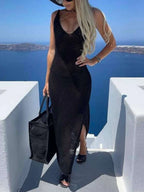 Free Spirited Hollow Out Knit Slit Cover-up Dress