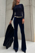 Caty Velvet Mesh Unique Pattern Long Sleeve Stretch Bodysuit