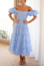Fashionable One-Shoulder Chiffon Puff Sleeve Swing Midi Dress