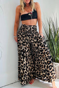 Stella Leopard Print High Rise Smocked Waist Pocketed Wide Leg Pants