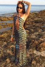 Serpentine Mesh Hem Maxi Dress