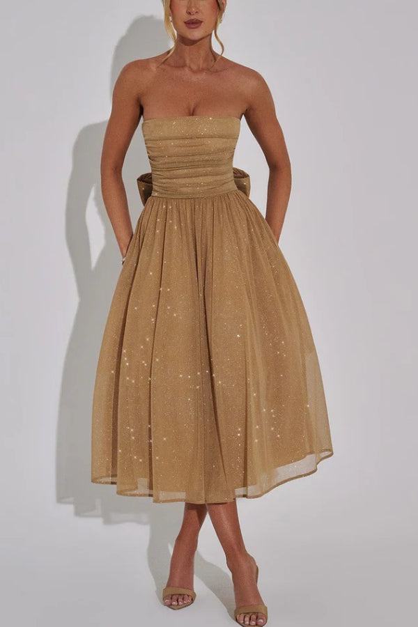 Kaylee Elevated Off Shoulder Backless Maxi Dress with Bow Chic Silhouette Collection