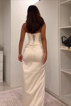 Elegant Ruched Satin Reception Dress