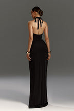 Halter Backless Tie HighSlit Ruched Formal Dress