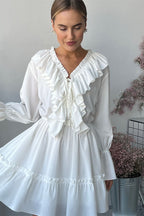 Chiffon V Neck Flared Sleeve Mini Dress