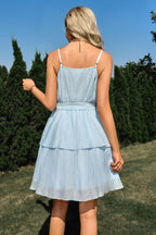 Casual solid color V-neck tie-waist suspender dress