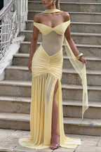 Off Shoulder Spliced Mermaid Slim Fit Prom Dress
