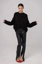 Oversized Crewneck Solid Knit Sweater