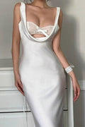Satin Halter Mermaid Maxi Silk Dress
