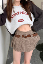 Houndstooth Pleated High Waist Skirt