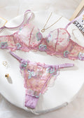 Blush Petal Embroidered Sheer Lingerie Set