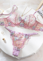 Blush Petal Embroidered Sheer Lingerie Set