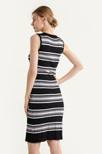 Black Sleeveless Striped Knitted Midi Dress