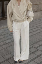 Retro Solid Wool Notch Collar Elastic Waist Coat