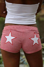 Streetwear Star Print High Waist Striped Shorts