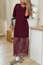 Lace Hem Patchwork Loose T-Shirt Dress