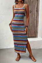 Casual Striped Sleeveless SquareNeck Sweater Dress