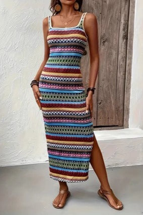 Casual Striped Sleeveless SquareNeck Sweater Dress