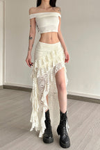 Lace Overlay Wave Detail Bodycon Skirt