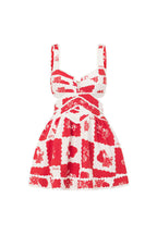 Lucia Linen Blend Ric Rac Trims Unique Print Cutout Pocketed Mini Dress