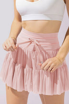 Mesh High Waist Lace Pleated Mini Skirt