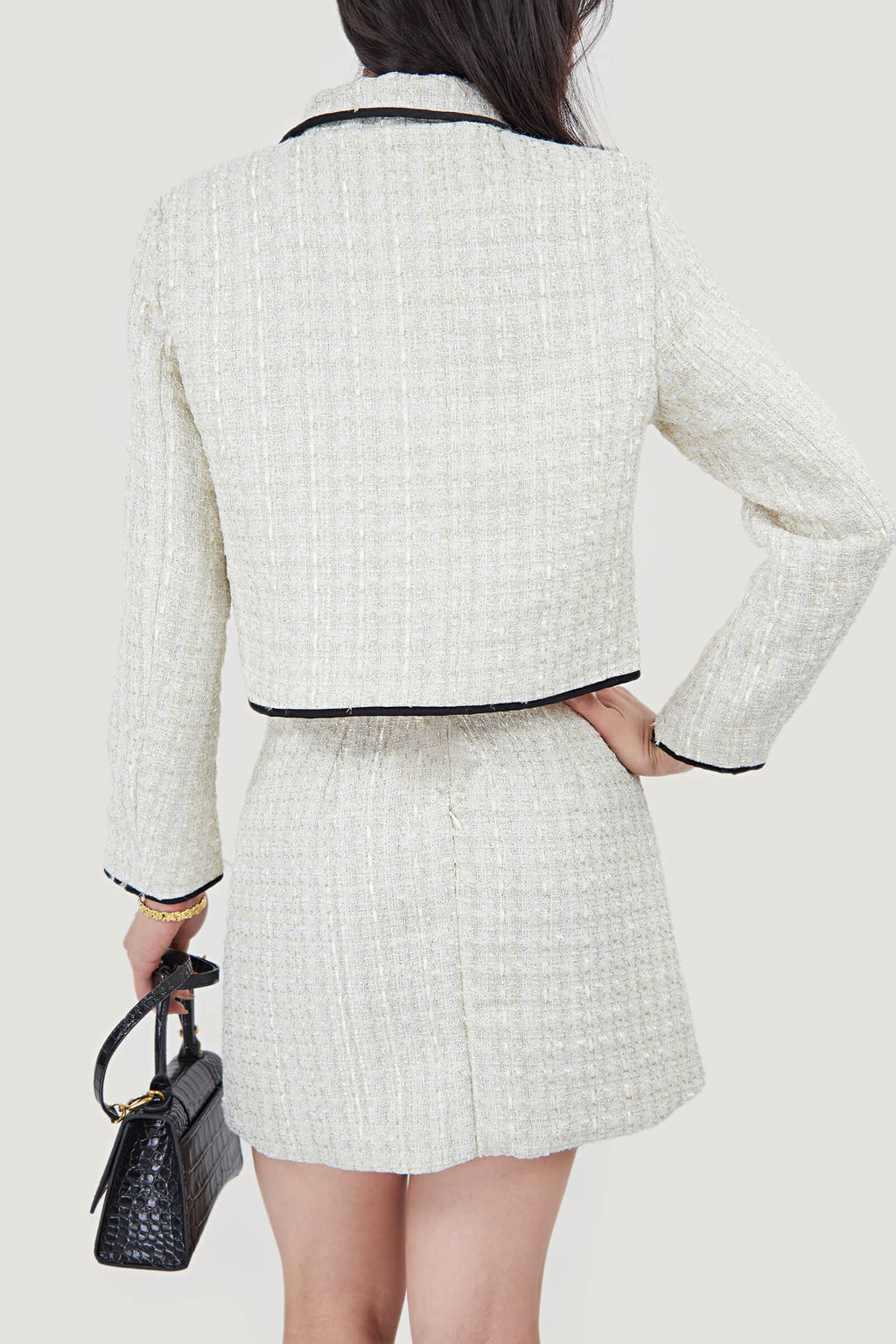 Fake Flap Pocket Bow Detailed Jacket&Mini Skirt Two-Piece Set