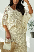 Pasarello Crochet Cutout Wide Neck Batwing Half Sleeve Loose Cover-up Top